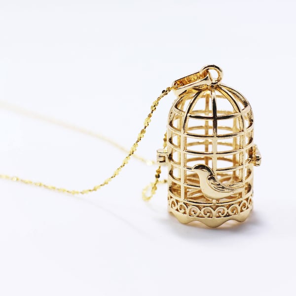 Collier diffuseur d'huiles essentielles Bird Cage, couleur or, chaîne en argent sterling, grand pendentif médaillon, pour diffuseur de parfum d'huile d'aromathérapie