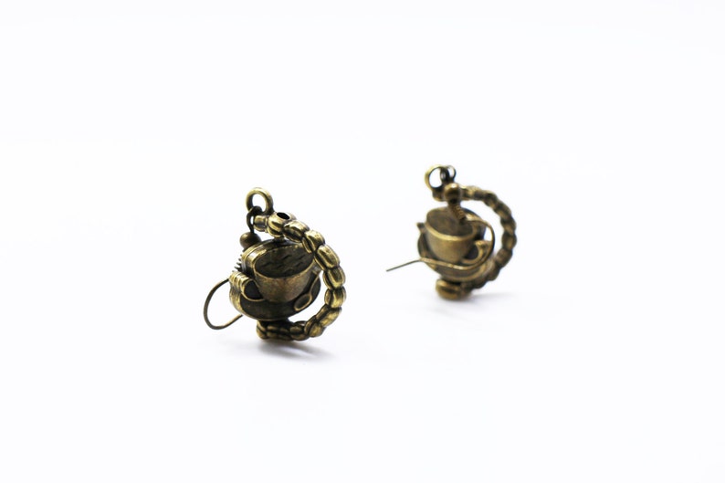 Coffee Mug Necklace Antique Bronze Jewelry,Bronze Color Jewellery Set,Retro Accessories Miniature Jewelries Coffee Cup Dangling Earrings
