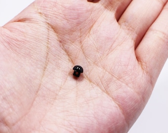 Bouton à tige noire extra minuscule, mini petite taille, en forme de champignon, yeux d'animaux, pour la fabrication de tissus de poupée, trou arrière, 5 mm, 0,2 pouce