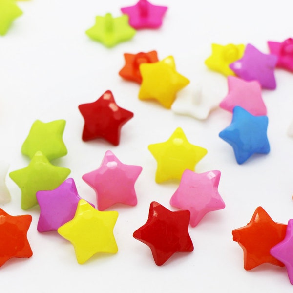 Star Shank Buttons, Rainbow Color, Decorative, For Sewing DIY Children Sweater Cardigan Jacket, Red Yellow Blue Green Pink, 16mm, 0.6inch