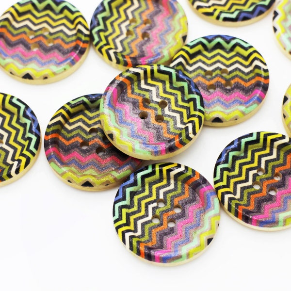 Wave Pattern Wood Button,Wooden Sewing Buttons, Four Holes Button, BOHO Button, Bohemian Button, Hippie Button, Geometry, 30mm