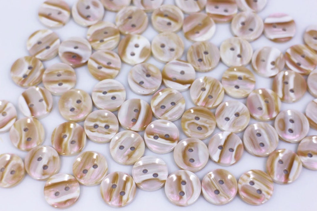 Beige Shell Button Shell Looking Buttons, White and Beige Color, Two Holes, Made of Resin ...