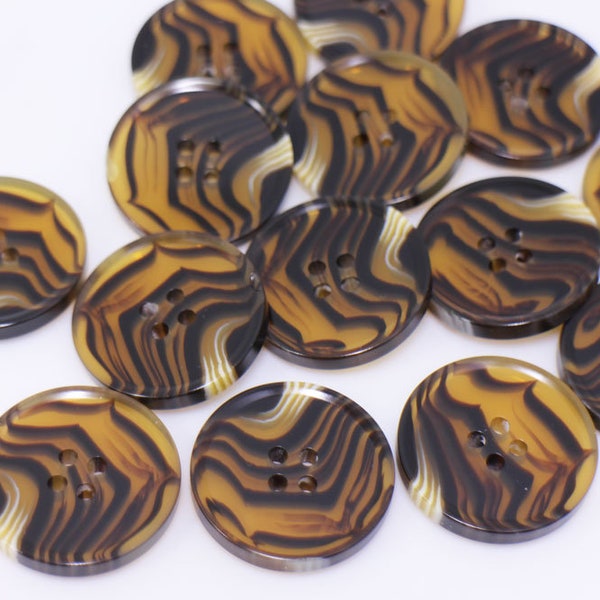 Tiger Print Buttons, Brown and Black Color, Four Holes, Thin Raised Edge, Animal Print, For Sewing Coat Sweater Jacket, 15mm, 25mm, 1inch