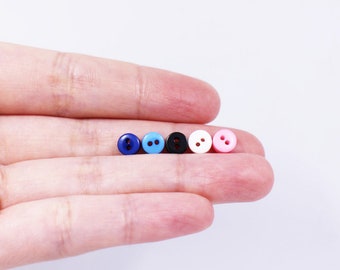 50 Tiny Button, Mini Extra Small Size, For Doll Cloth Supplies, Two Hole, Color Of Your Choice, Pink Blue White Black, 6mm,0.23inch,Flat Top