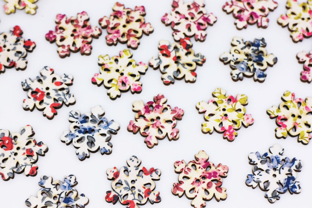 Floral Pattern Snowflakes Wooden Button X'mas Holidays - Etsy