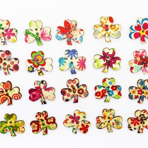 Three Leaf Clover Mix Wooden Button, Children Button, Baby Button, Leaf Shape Button, Wooden Button, Two Holes Button, Flower Button, 26mm