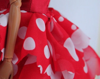 11.5 inch dolls clothes - flared red dress with white polka dots