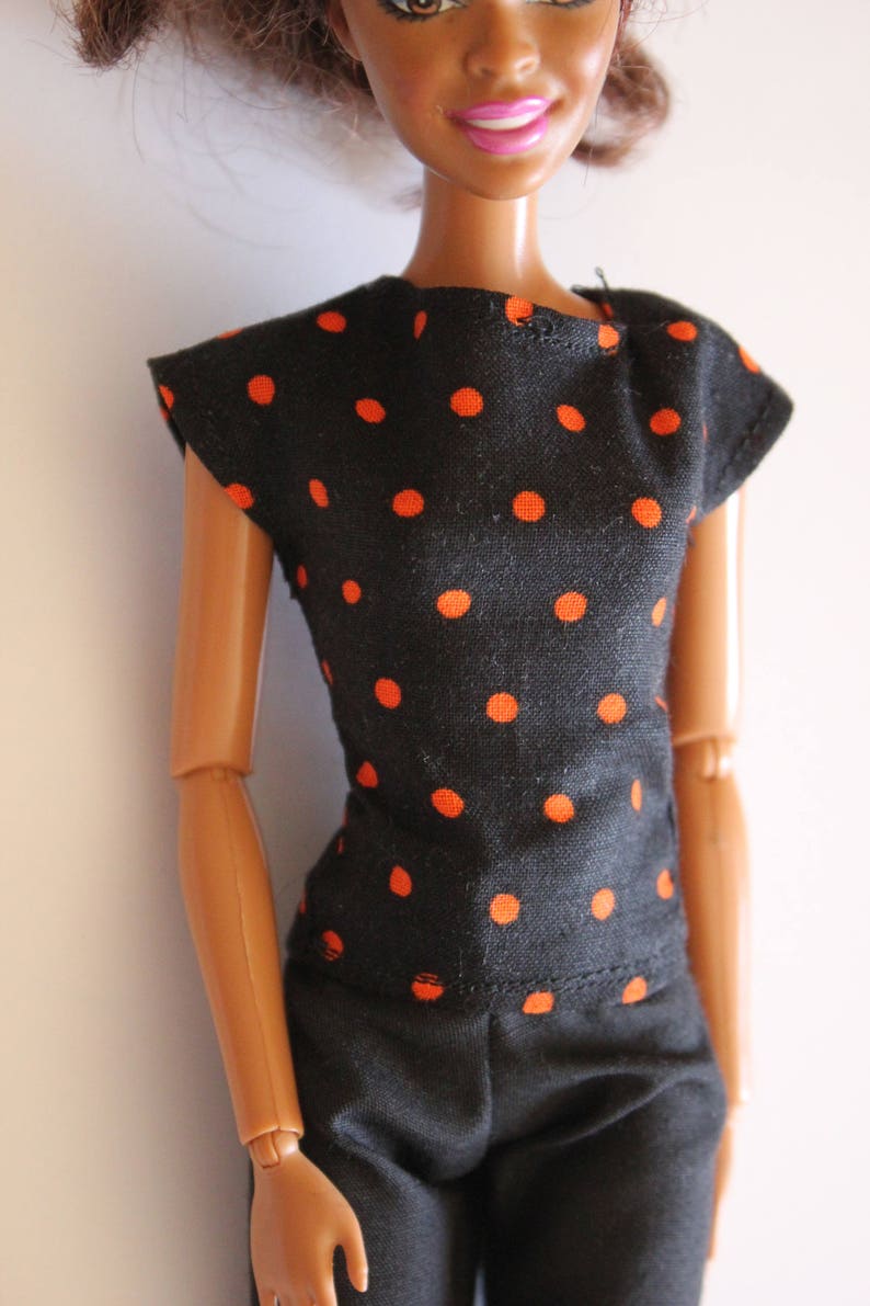 Black With Orange Polka Dot Shirt For 115 Dolls Like Barbie Etsy