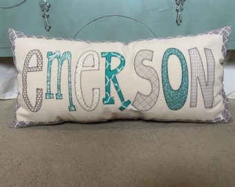 Ready To Ship - Custom Applique name pillow ~ Emerson