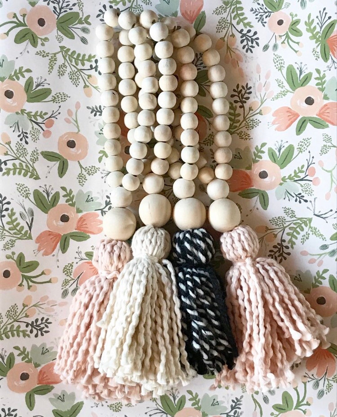 Farmhouse Bead Tassel | Wood Bead Garland | Boho Bead Tassel - Etsy