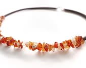 Carnelian chips center and caocho necklace, statement gemstone necklace, beaded necklace, contemporary jewelry, crystal necklace