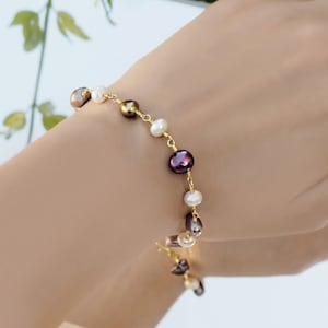Dainty  white, golden, purple genuine pearls bracelet, adjustable multicolored pearl bracelet, gifts for mum and grandma, minimalist jewelry