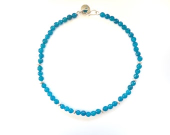 Turquoise blue agate and silver necklace