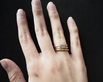 Adjustable handmade texture gold / rose gold / silver / gunmetal stacking rings, set of 3 dainty, skinny, slim stackable rings