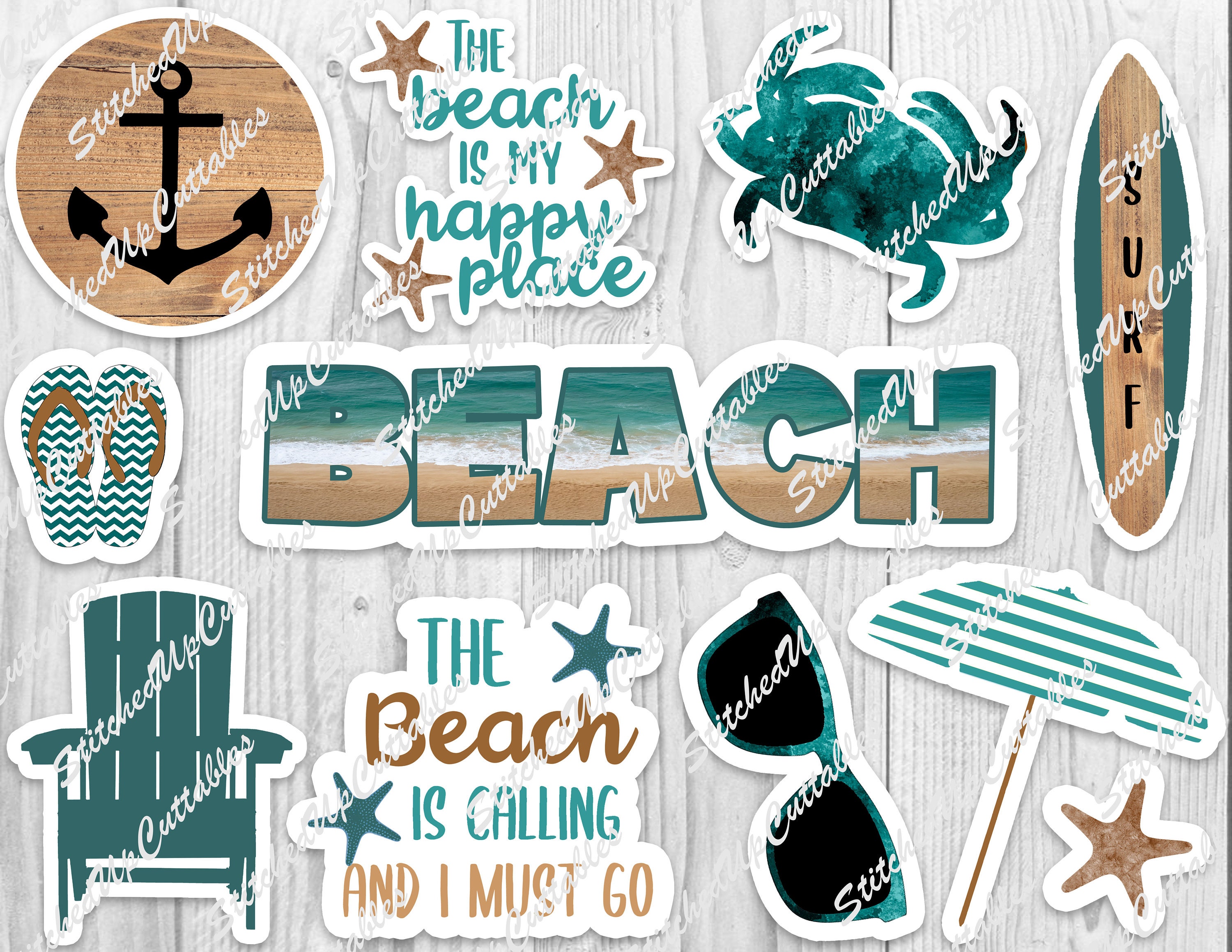 Beach Sticker Sheet or Die Cut Cardstock Embellishment Pack Etsy