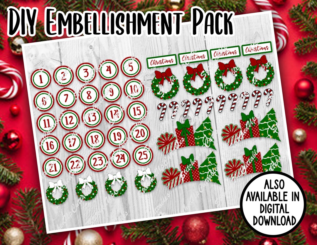 DIY Christmas Advent Calendar Cardstock Embellishment Pack Etsy