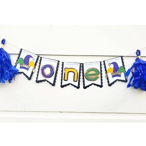 Mardi Gras first Birthday Banner ONE Jester Hat