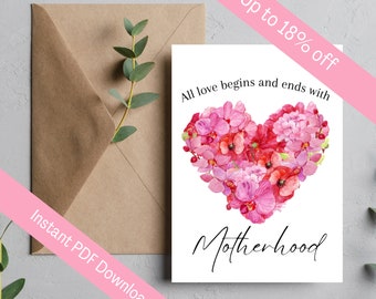 Printable Mother's Day card | Mother's Day card | Pink Floral watercolor card | Instant Download | Happy Mother's Day | Motherhood