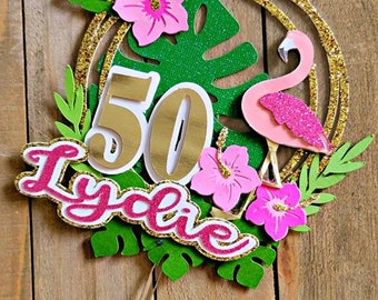 Flamingo Hibiscus Cake topper