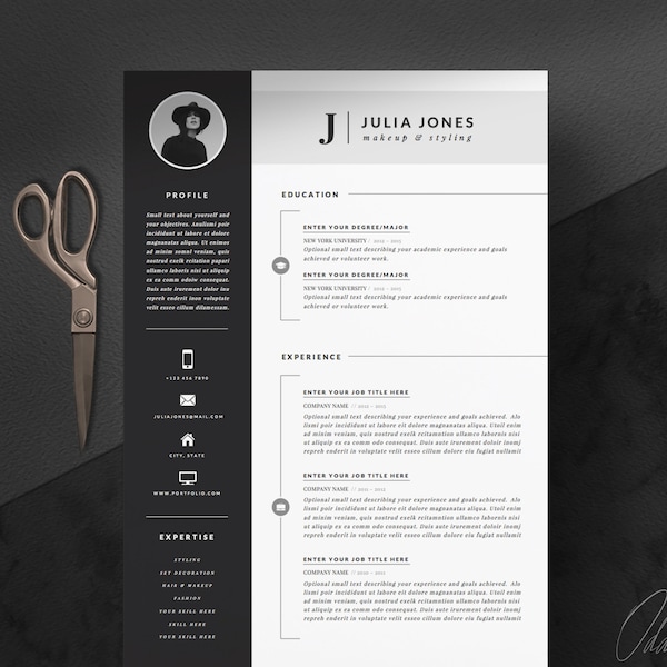 Professional Resume Template & Cover Letter + Icon Set for Microsoft Word | 4 Page Pack | Professional CV | Instant Download | The "Noir"