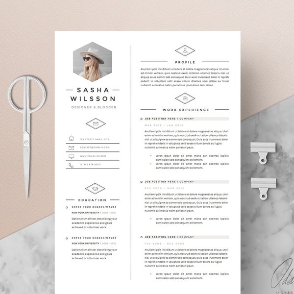 5 page Resume Template / CV Template Pack + Cover Letter for Word + icon pack | Instant Digital Download | The "Galerista"