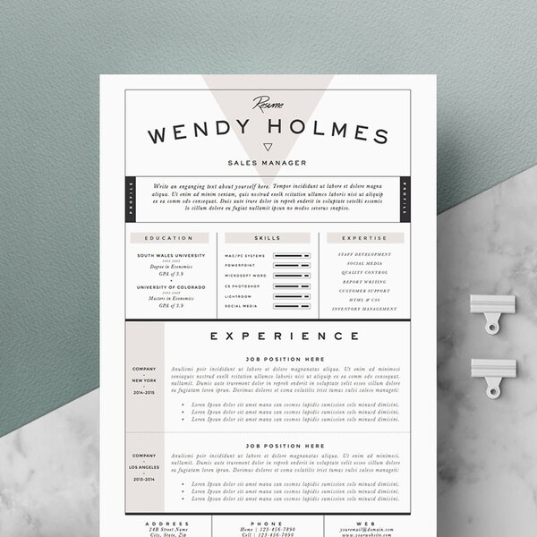 Resume Template / CV Template + Cover Letter for Word ( 3 page pack ) | Instant Digital Download | The "Expresso"
