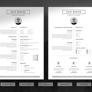 Minimalist Resume Template & Cover Letter + Icon Set for Microsoft Word ...