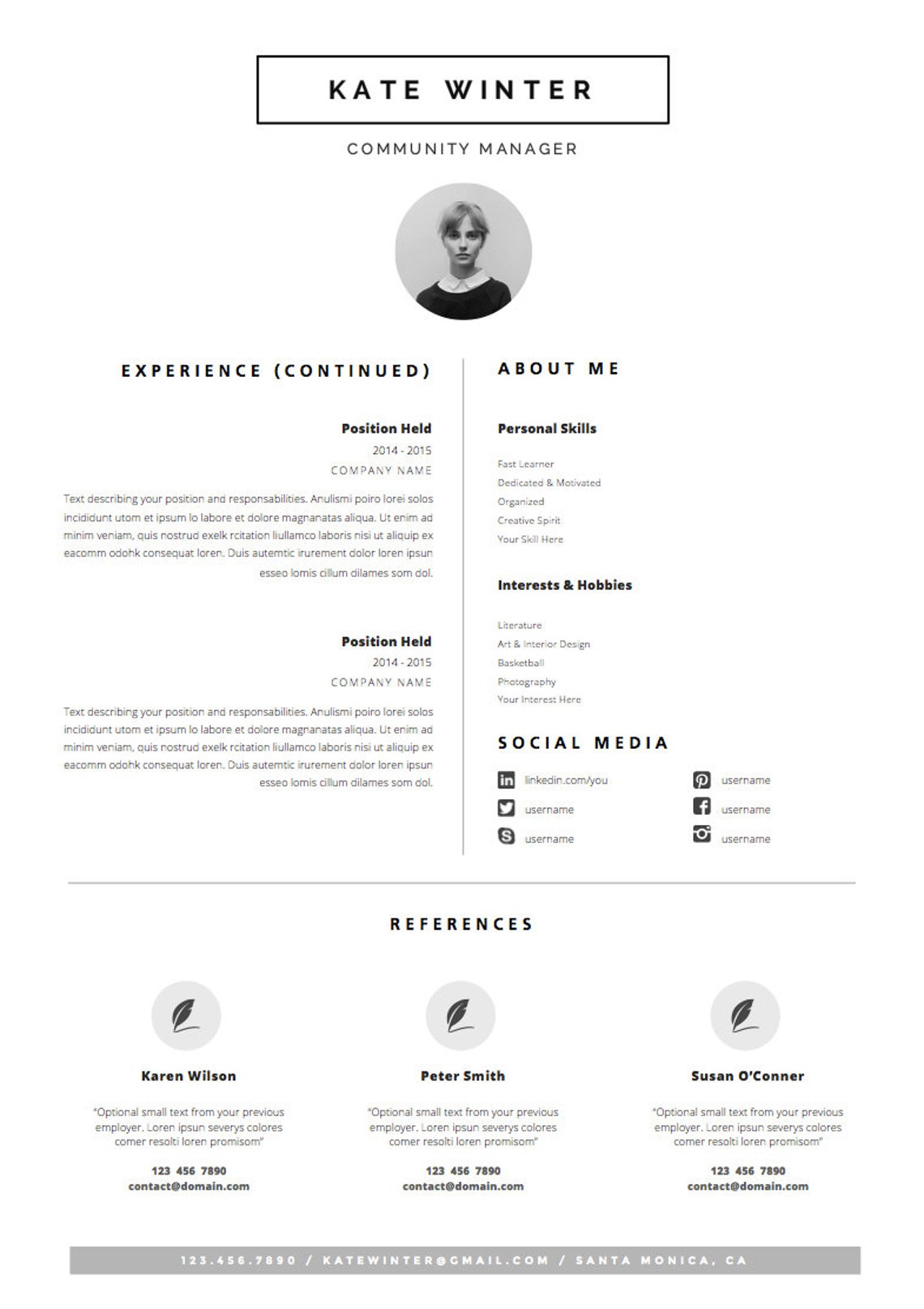 Minimalist Resume Template & Cover Letter + Icon Set for Microsoft Word ...