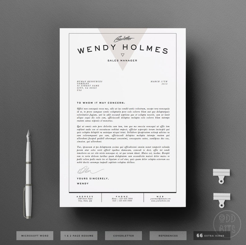Resume Template / CV Template Cover Letter for Word 3 page pack Instant Digital Download The Expresso image 3