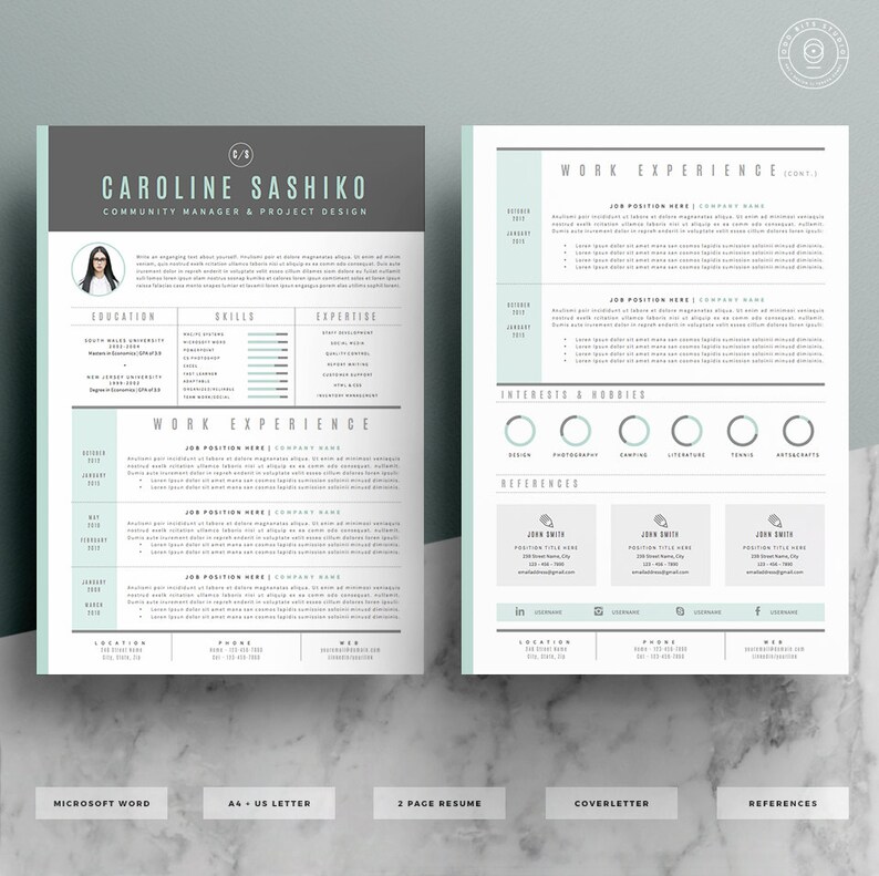 | Instant Digital Download Resume Template CV Template 4 page pack + 66 icons Cover Letter for Word The iNova