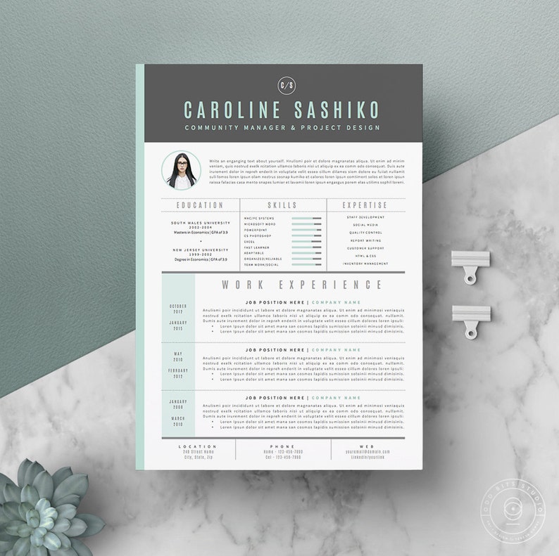 | Instant Digital Download Resume Template  CV Template 4 page pack + 66 icons Cover Letter for Word The iNova