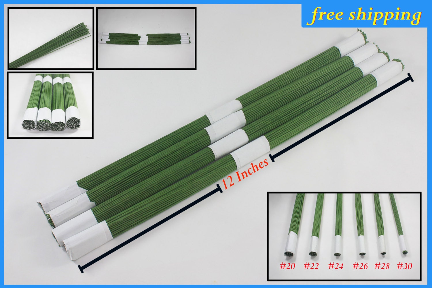 100 Lines Floral Wire Flower Stem Wrap Brown Green White 20 22 24 26 28