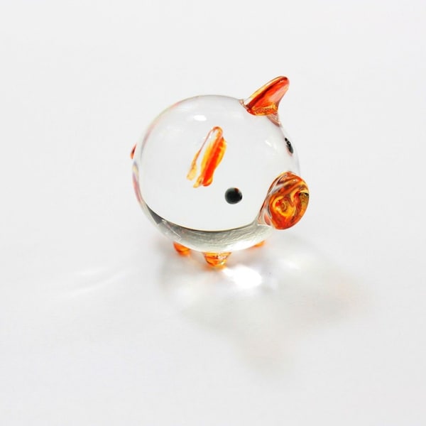 Small Glass Animal Piggy Miniatures Figurines decor handmade