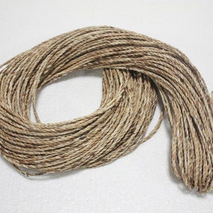 May include: A long strand of natural fiber rope, twisted and coiled, in a light brown color.