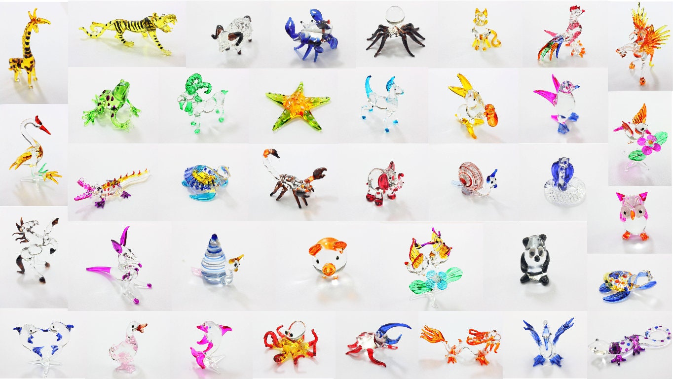 Small Glass Animal Miniatures Figurines Sculpture Home Decorative Collectibles Handmade