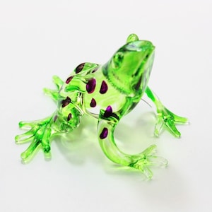 Small Glass Animal Miniatures Frog Figurines decor handmade H3.5xW6 cm