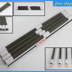 May include: Five bundles of 12-inch long, gray, metal wire spools. Each spool is wrapped in white paper and labeled with a number: #20, #22, #24, #26.  Free shipping.
