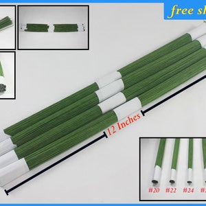 Op de afbeelding: Een bundel groene bloemendraad van 30,5 cm, verpakt in wit papier, met verschillende diktes aangeduid met #20, #22, #24, #26, #28 en #30. Gratis verzending.