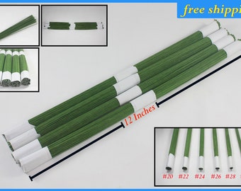 100 lines dark green Floral wire flower stem Artificial Length 12&quot; Size 20 22 24 26 28 30 gage lots of DIY supply handcraft