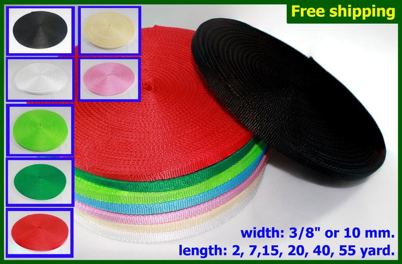 38 10mm width Nylon webbing fabric supplies multi-colors 3 7 15 20 Yard lots DIY 3 7 15 20 yard Free shipping
