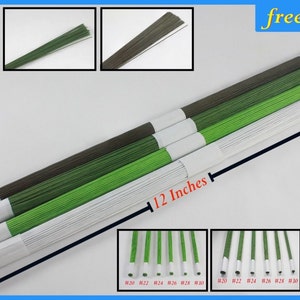 May include: Assortment of 12-inch floral wire in green, brown, and white. The wire is bundled together and labelled with sizes #20, #22, #24, #26, #28, #30. Free shipping.