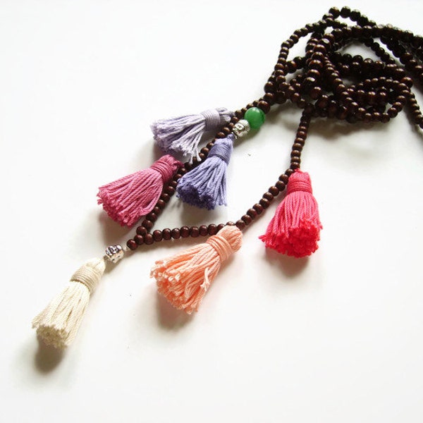 Boho tassel necklace Beaded buddha Long layered tassel Boho chic necklace Boho long necklace Tassel jewelry Boho jewelry