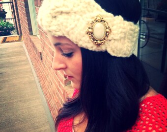 Cozy Cream Head Warmer with Antique Button Detail - Ready to Ship