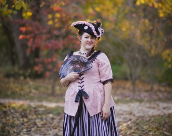 The Cake-Topper Gown, Striking 18th Century Gown Full Skirt and Caraco Jacket - Ready to Ship!