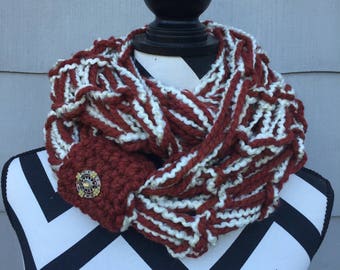 Beautiful Arm-Knit Autumn Cowl with Brooch - READY TO SHIP!