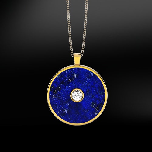 Lapis Lazuli and Diamond in 18K Gold or Silver Pendant - Etsy