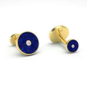 LAPIS LAZULI & DIAMONDS Gold Round Cufflinks