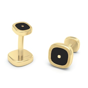 Natural Onyx Cushion 18K Yellow Gold & Silver Cufflinks, Gift for him