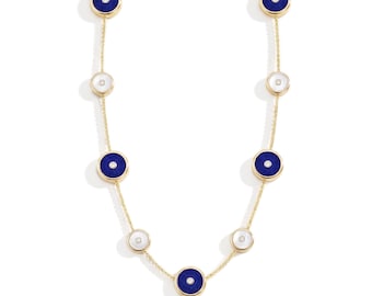 Lapis Lazuli Diamond Necklace, 18K Yellow Gold & Vermeil
