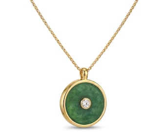 Natürliche Jade und Diamant in 18K Gold oder Silber vergoldet Anhänger